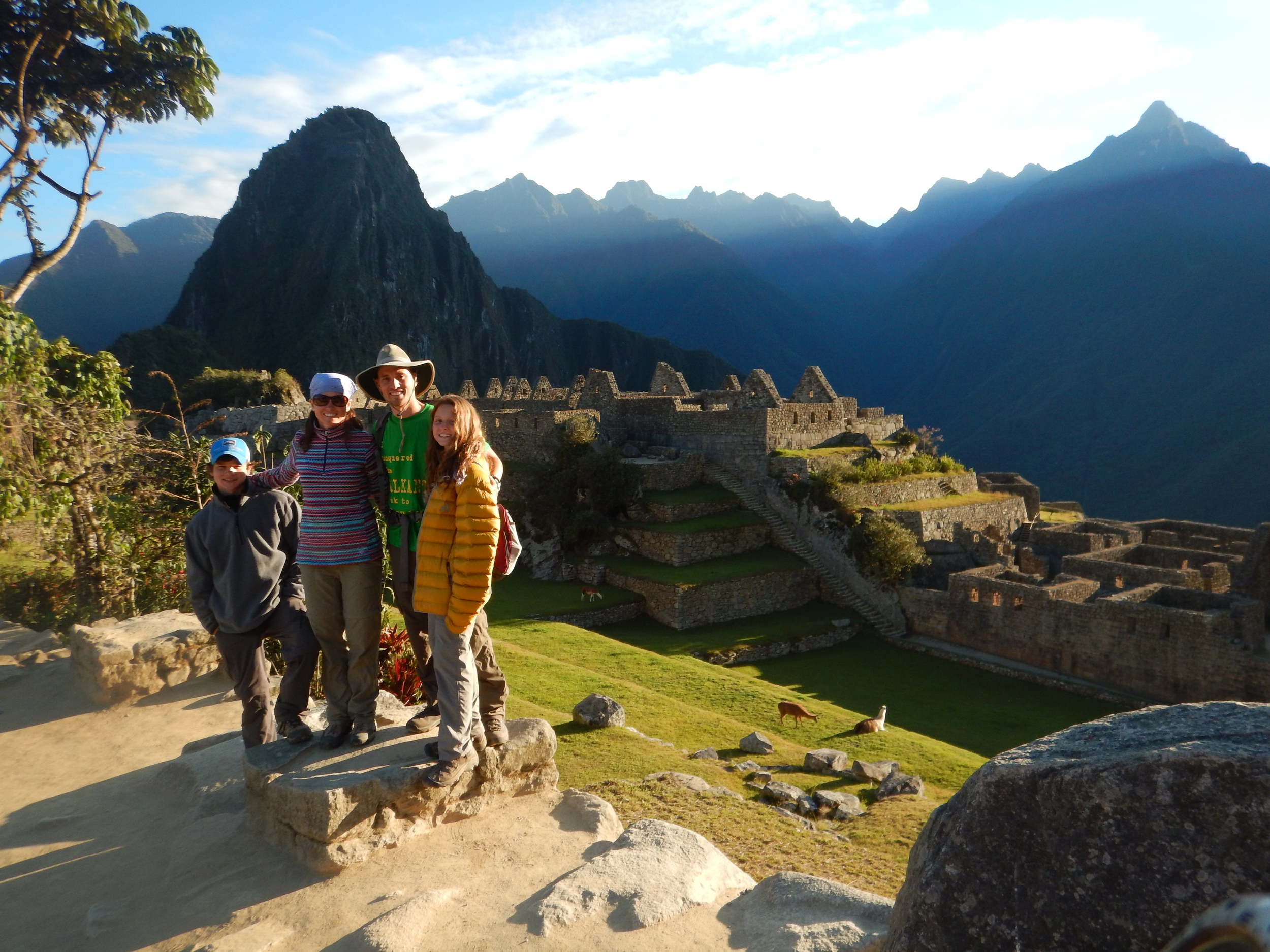 Machu Picchu ruins and mountain peaks